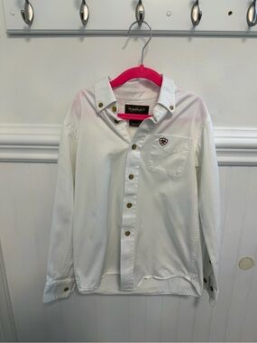 Ariat Boys White Button-Front Shirt with Logo Patch